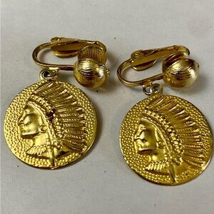 Gold Vintage Clip-On Earrings with Medallion Design